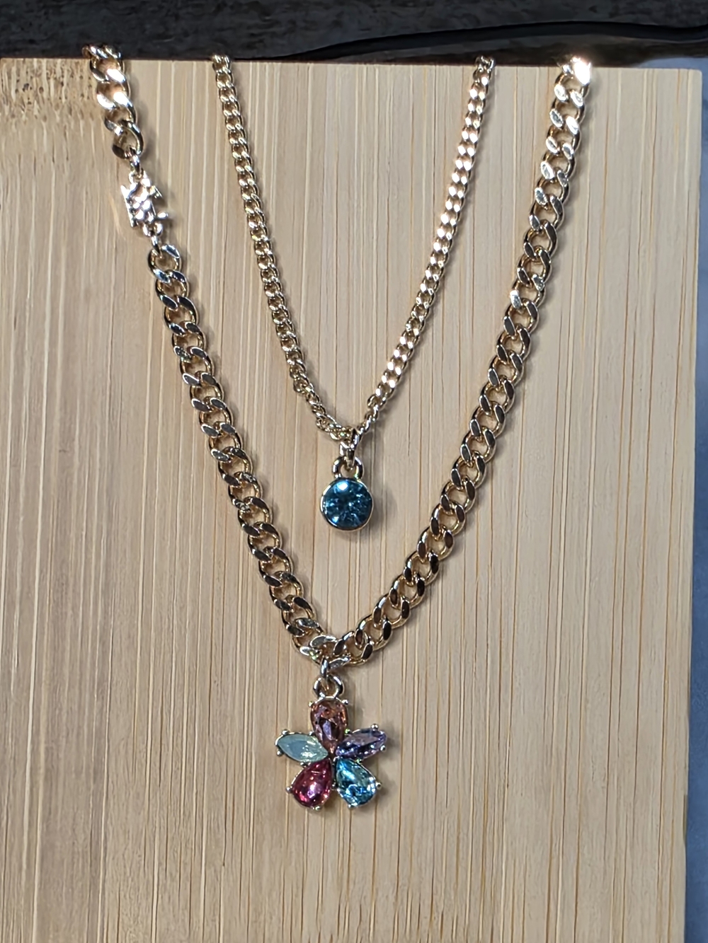 Karl Lagerfeld Gold-Tone Layered Necklace with Multicolor Crystal Accents